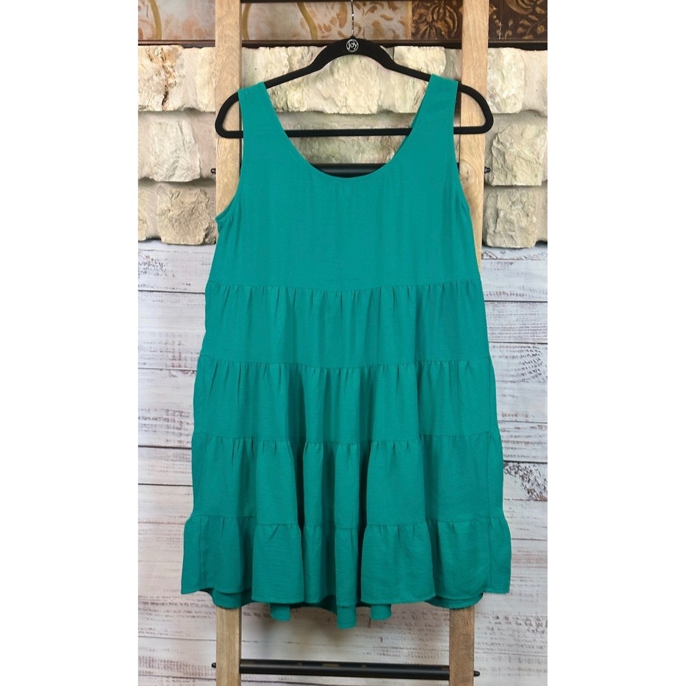 Jodifl Teal Green Tiered Tie Shoulder Sleeveless Shift Dress Womens Small - Picture 8 of 9